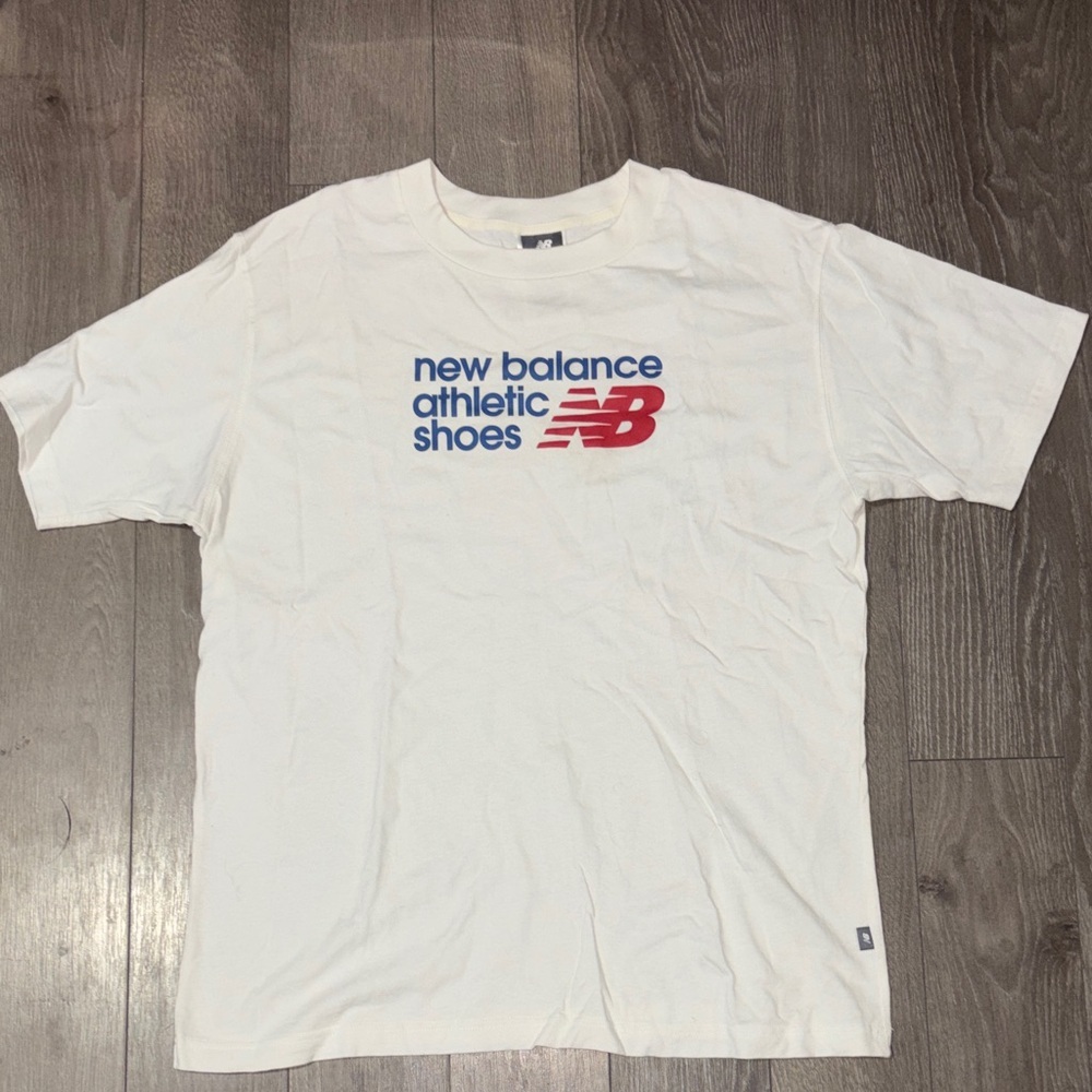 New Balance White and Blue Logo T-Shirt